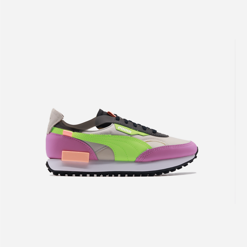 PUMA Women’s Future Rider Cutout Athletic Shoe - Fizzy Lime / Light Pink